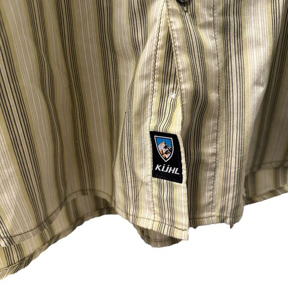 Kuhl Striped Button Up Short Sleeve Shirt Men's Size Large Green Camping Hiking - Picture 4 of 8